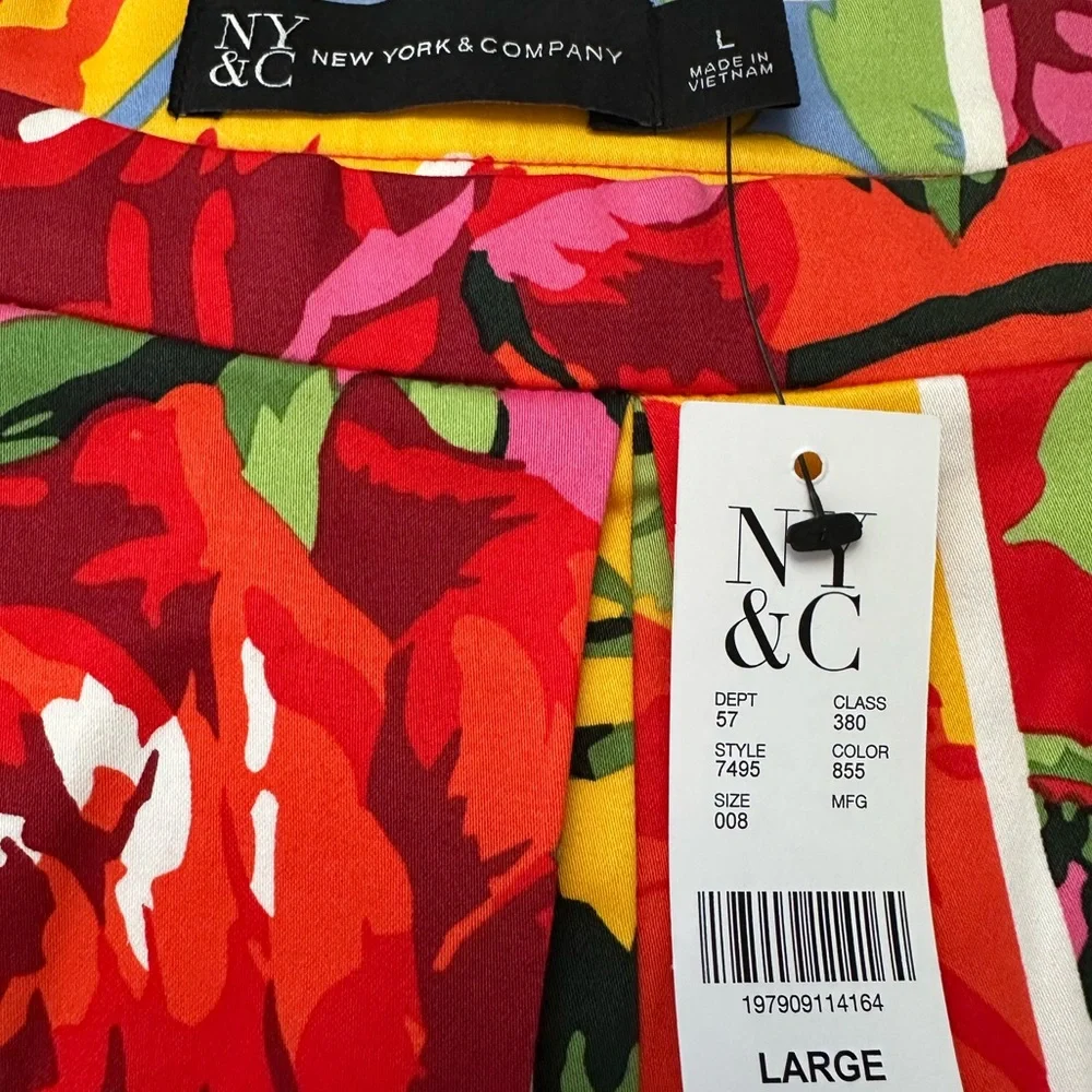 NWT New York & Company Floral Patchwork Boho Colorful Midi Skirt - L